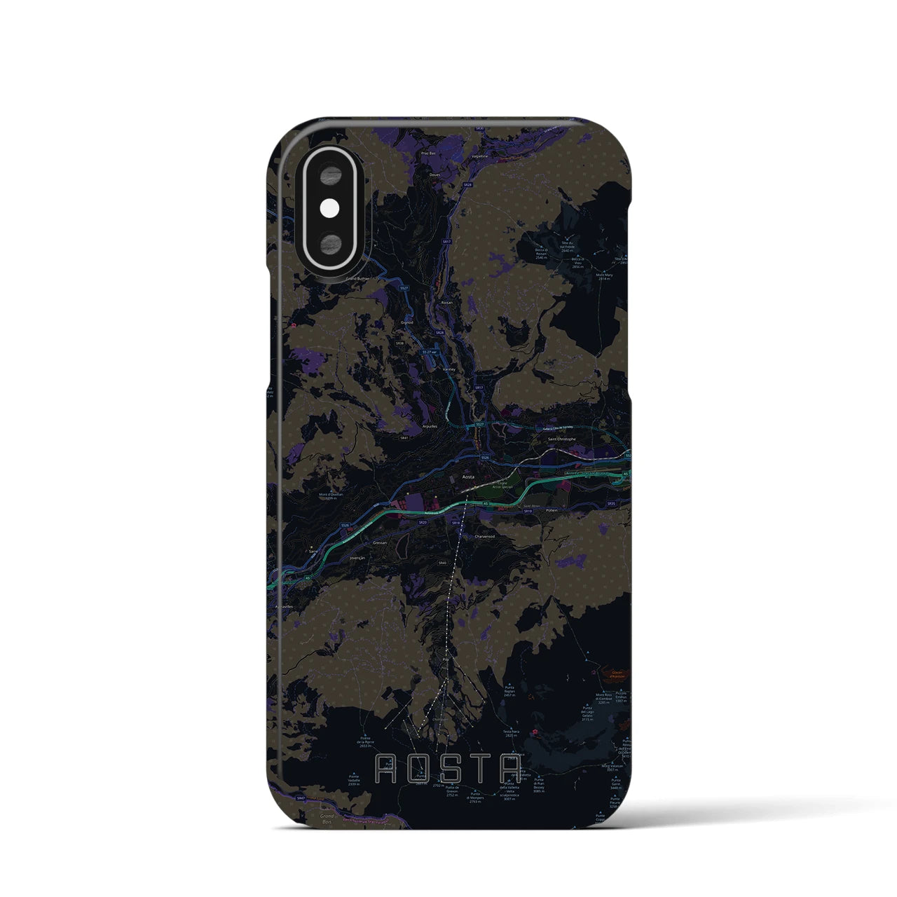 【アオスタ(イタリア)】地図柄iPhoneケース(バックカバータイプ)