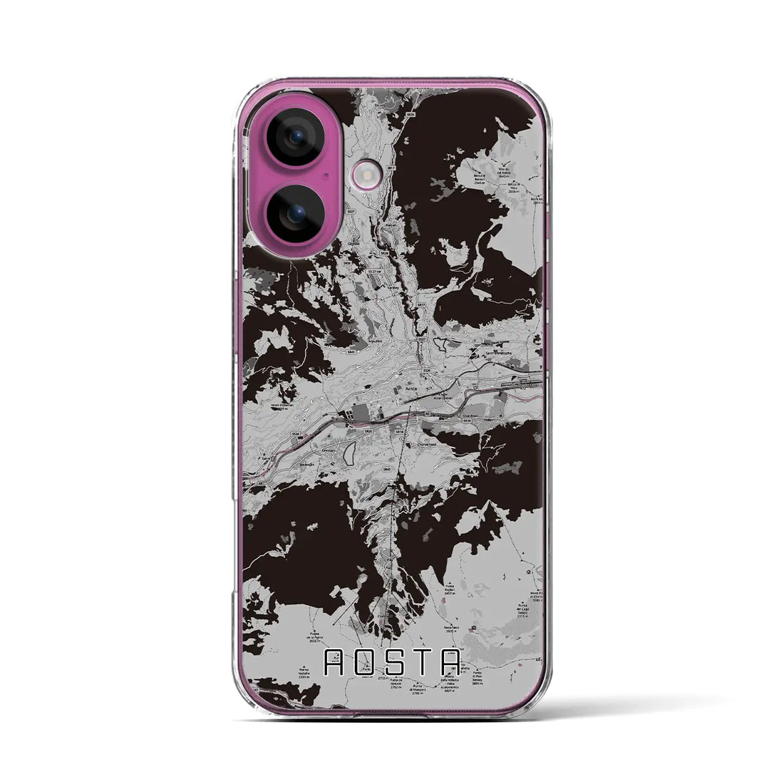 【アオスタ(イタリア)】地図柄iPhoneケース(クリアタイプ)モノトーン・iPhone 16 Pro 用