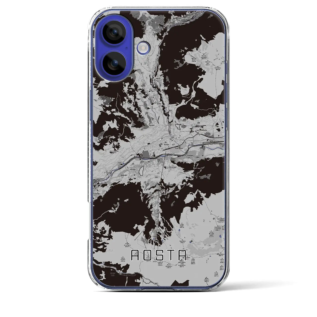 【アオスタ(イタリア)】地図柄iPhoneケース(クリアタイプ)モノトーン・iPhone 16 Pro Max 用