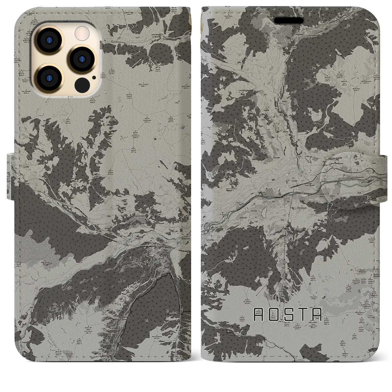 【アオスタ(イタリア)】地図柄iPhoneケース(手帳タイプ)