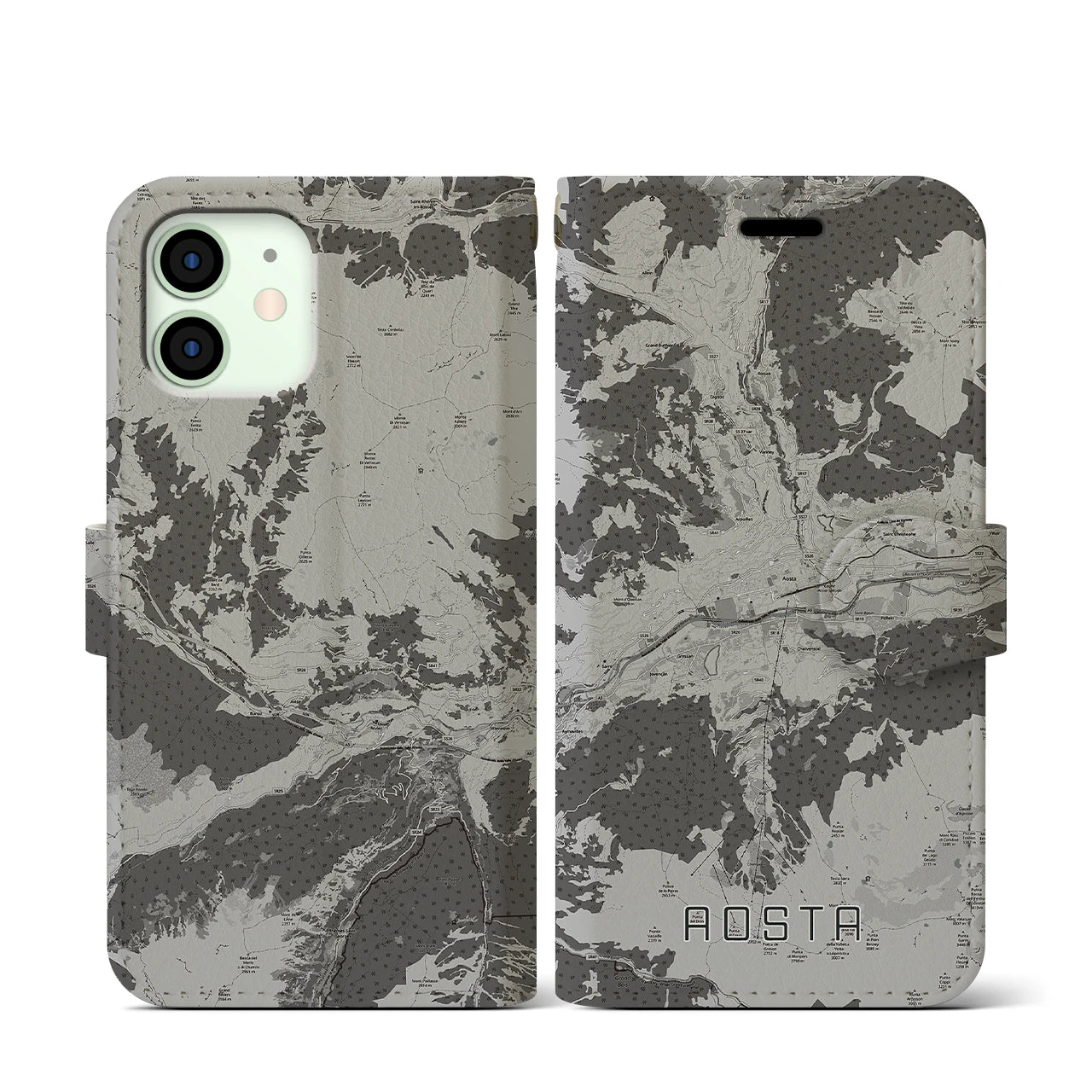 【アオスタ(イタリア)】地図柄iPhoneケース(手帳タイプ)