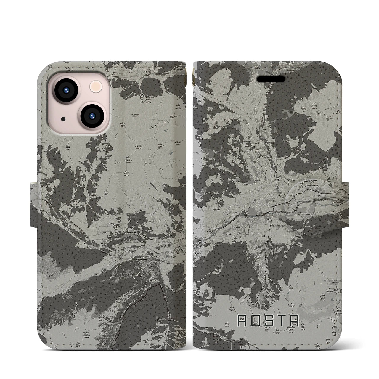 【アオスタ(イタリア)】地図柄iPhoneケース(手帳タイプ)