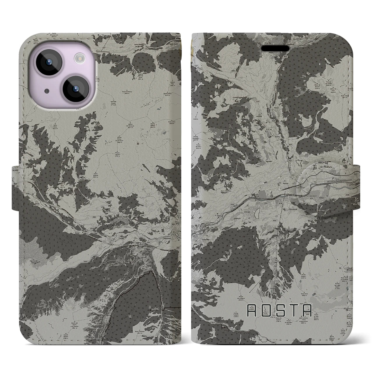 【アオスタ(イタリア)】地図柄iPhoneケース(手帳タイプ)