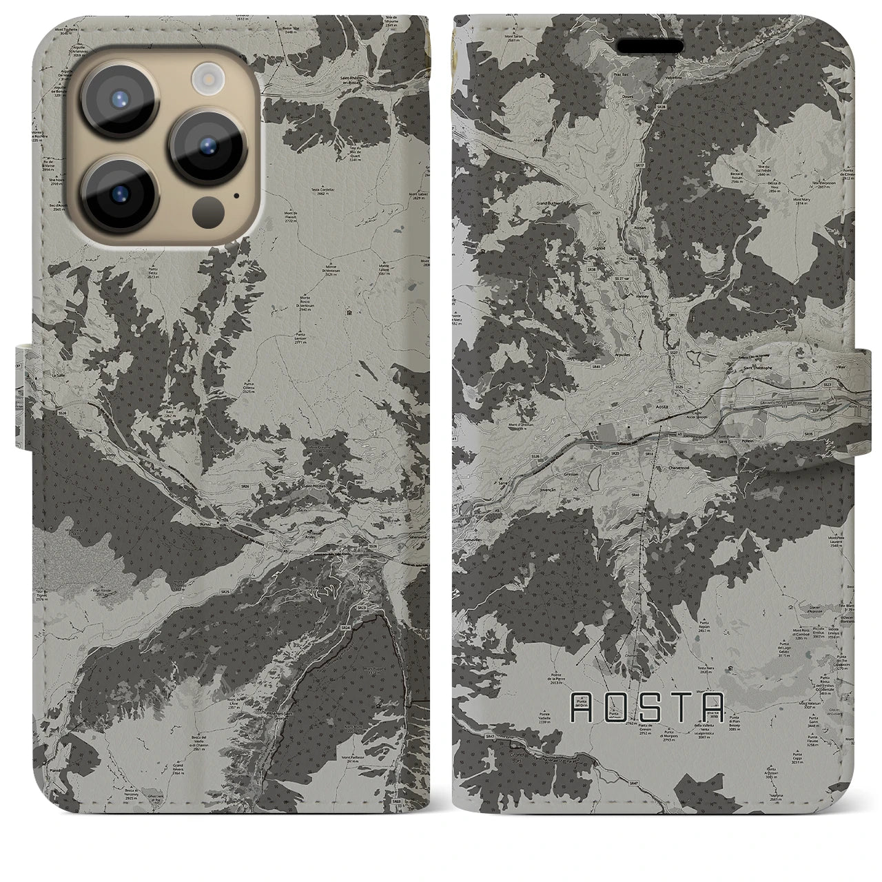 【アオスタ(イタリア)】地図柄iPhoneケース(手帳タイプ)