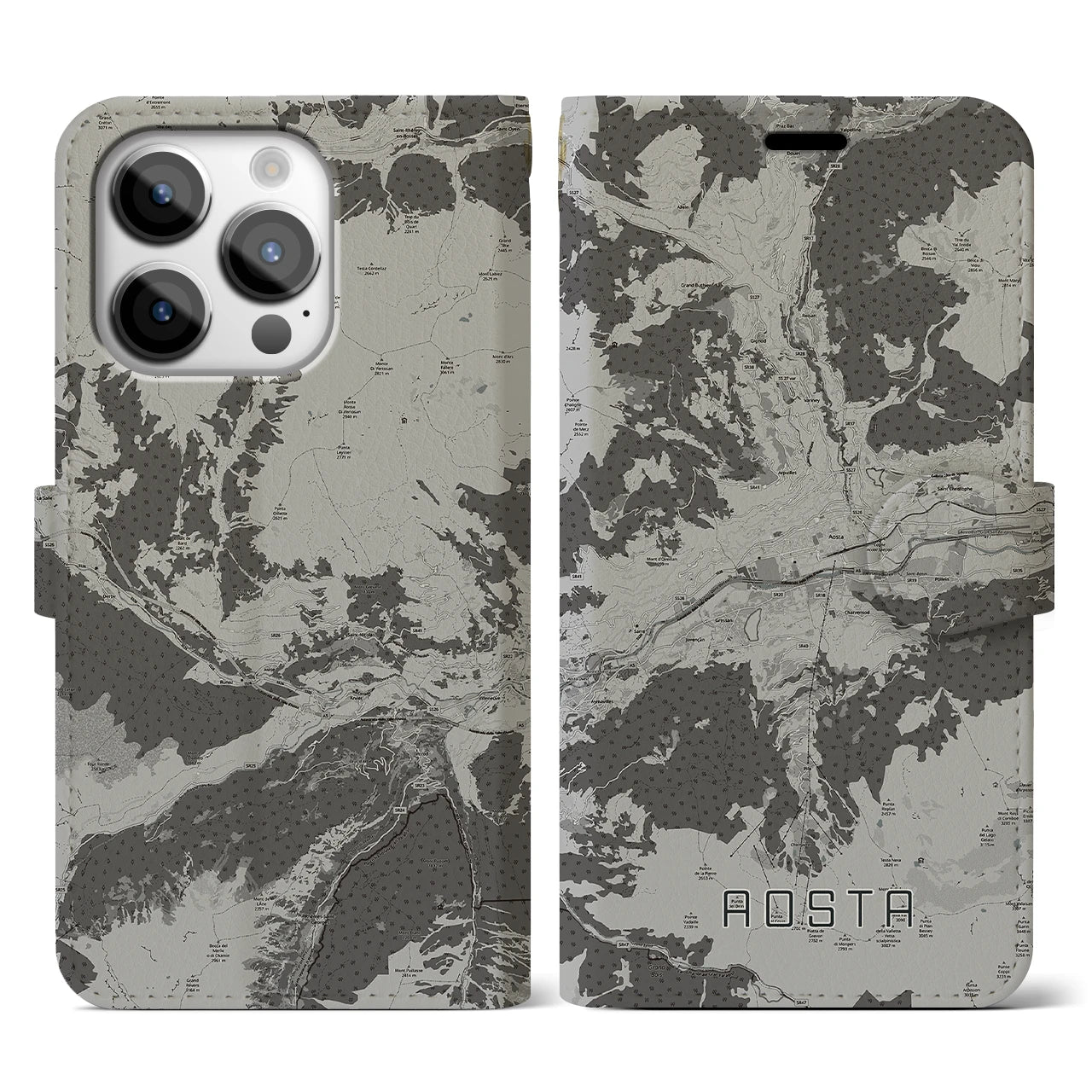 【アオスタ(イタリア)】地図柄iPhoneケース(手帳タイプ)