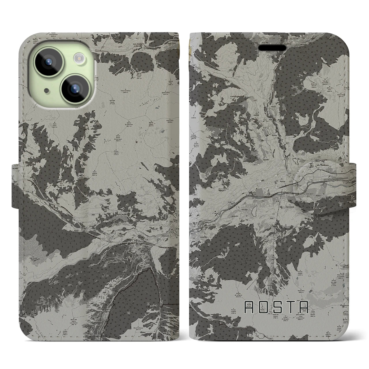 【アオスタ(イタリア)】地図柄iPhoneケース(手帳タイプ)