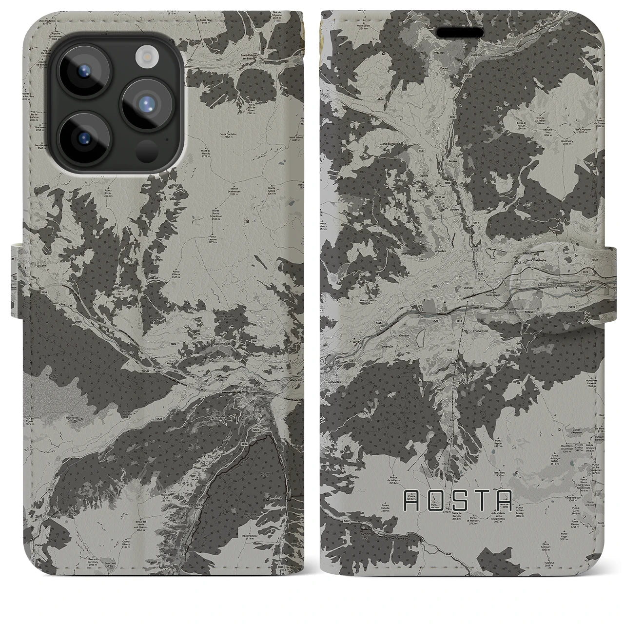 【アオスタ(イタリア)】地図柄iPhoneケース(手帳タイプ)