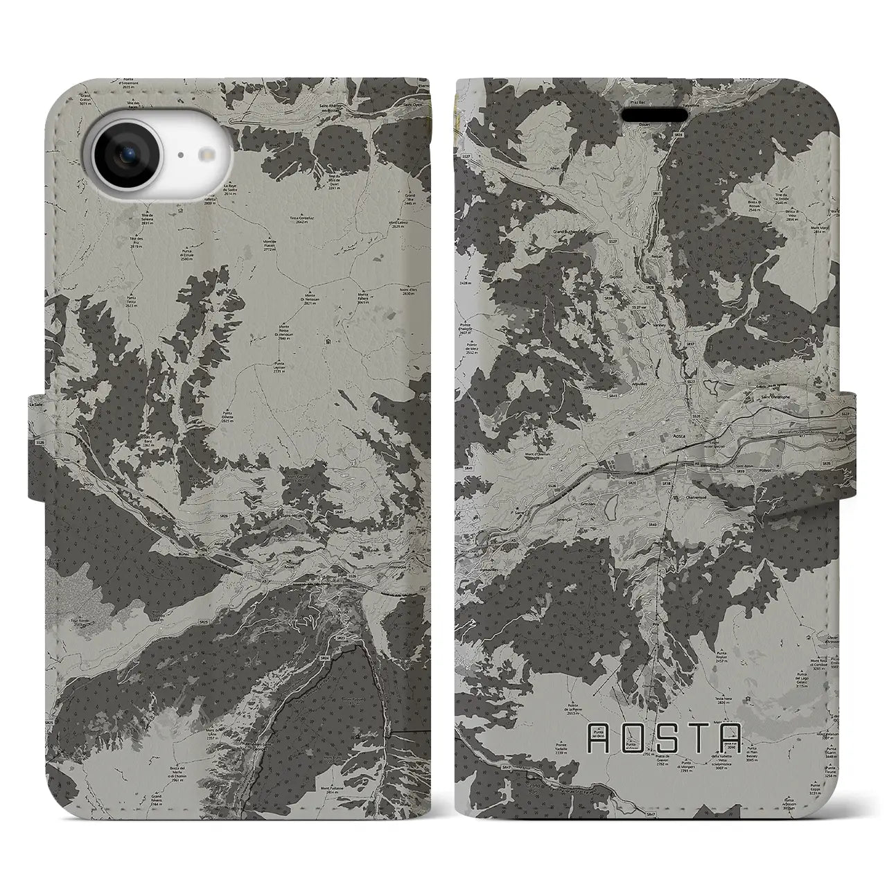 【アオスタ(イタリア)】地図柄iPhoneケース(手帳タイプ)