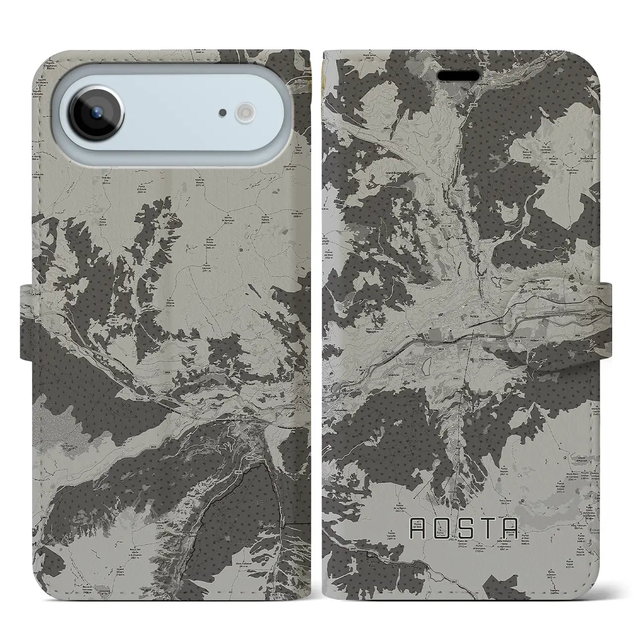 【アオスタ(イタリア)】地図柄iPhoneケース(手帳タイプ)