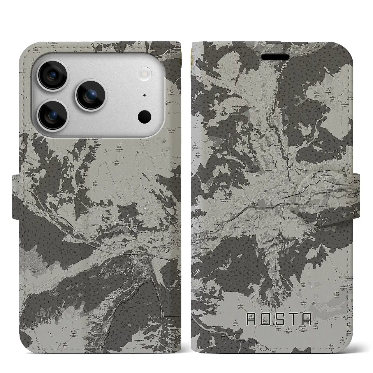 【アオスタ(イタリア)】地図柄iPhoneケース(手帳タイプ)