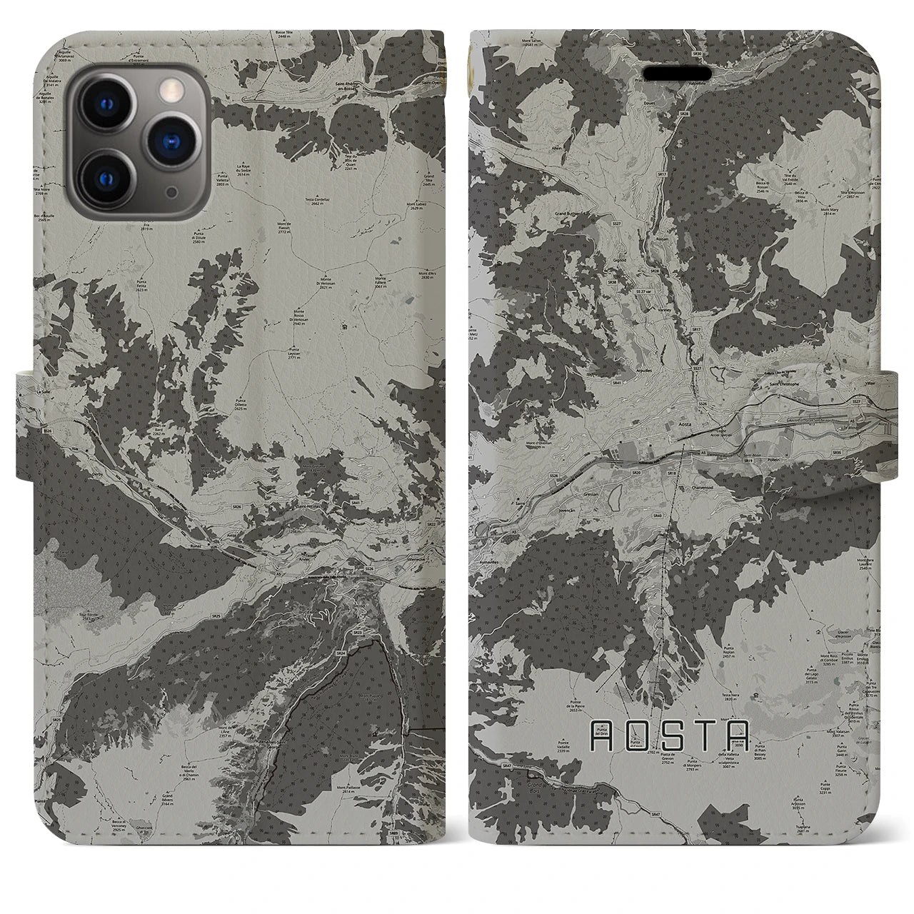 【アオスタ(イタリア)】地図柄iPhoneケース(手帳タイプ)