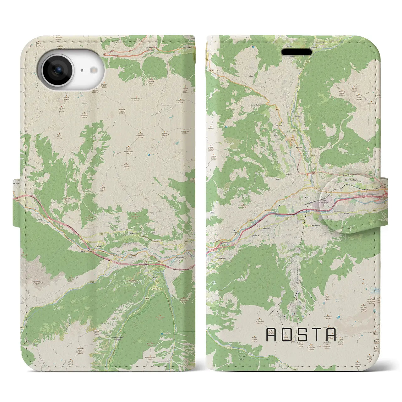 【アオスタ(イタリア)】地図柄iPhoneケース(手帳タイプ)