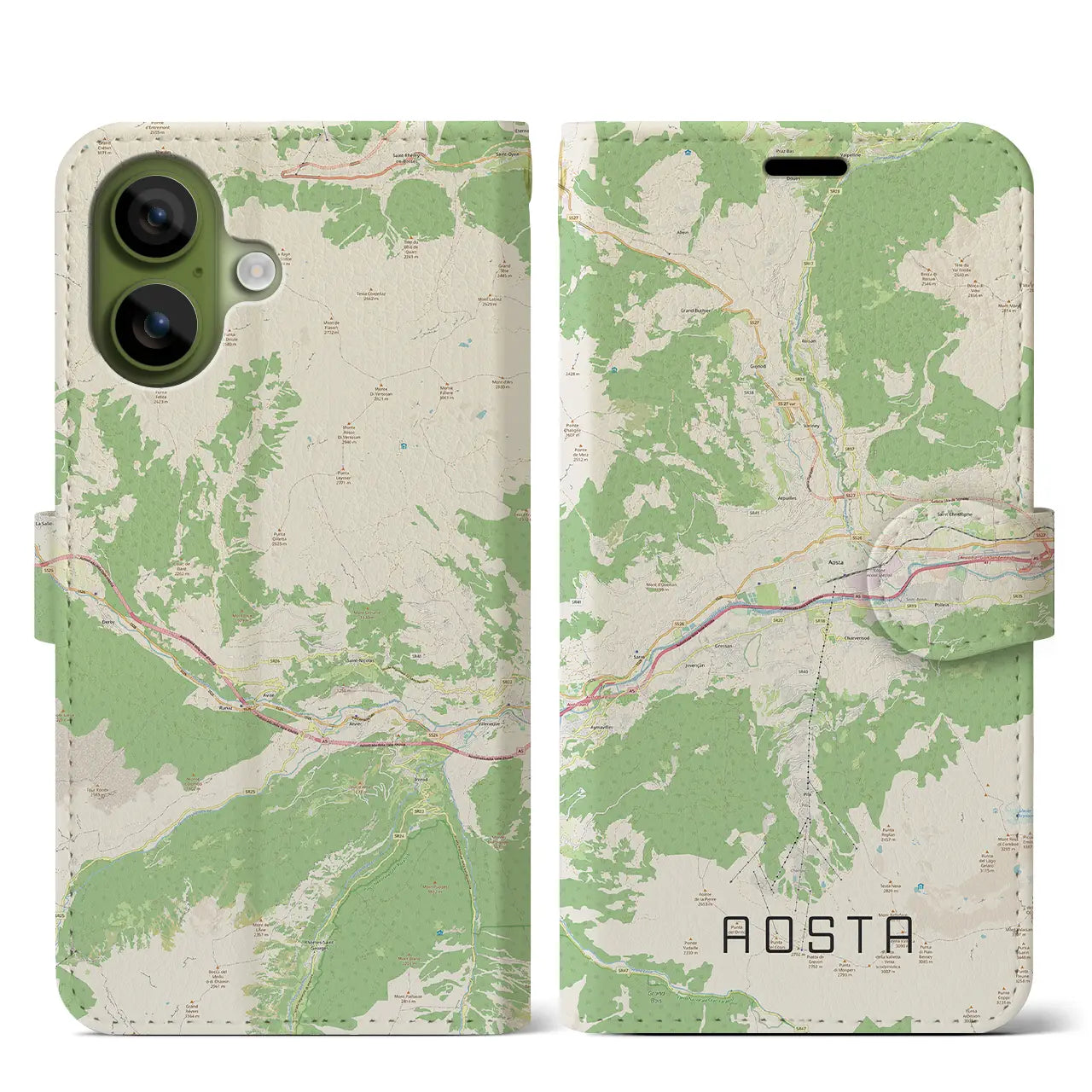 【アオスタ(イタリア)】地図柄iPhoneケース(手帳タイプ)モノトーン・iPhone 17 Pro Max 用