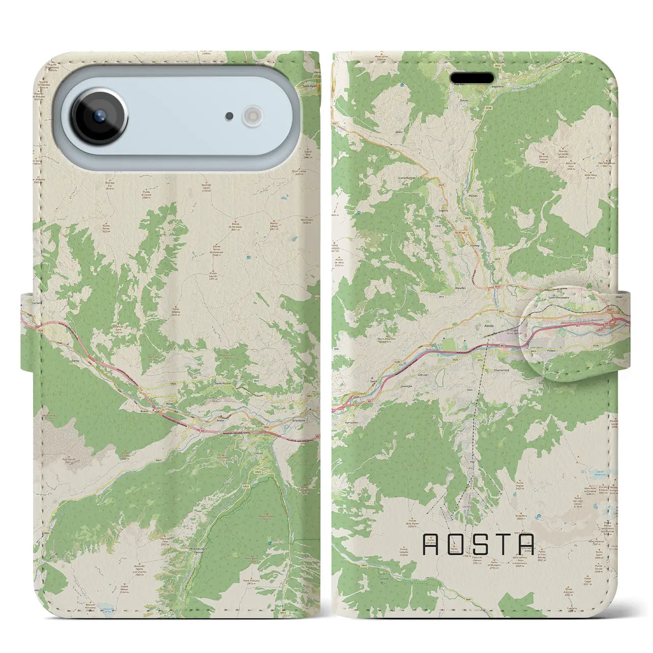 【アオスタ(イタリア)】地図柄iPhoneケース(手帳タイプ)