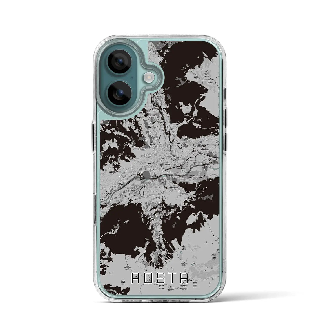 【アオスタ(イタリア)】地図柄iPhoneケース(MagSafeタイプ)モノトーン・iPhone 16 Pro 用