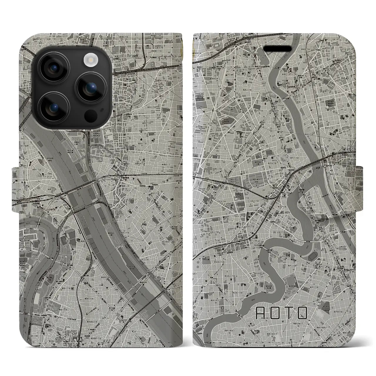 【青砥(東京都)】地図柄iPhoneケース(手帳タイプ)モノトーン・iPhone 16 用