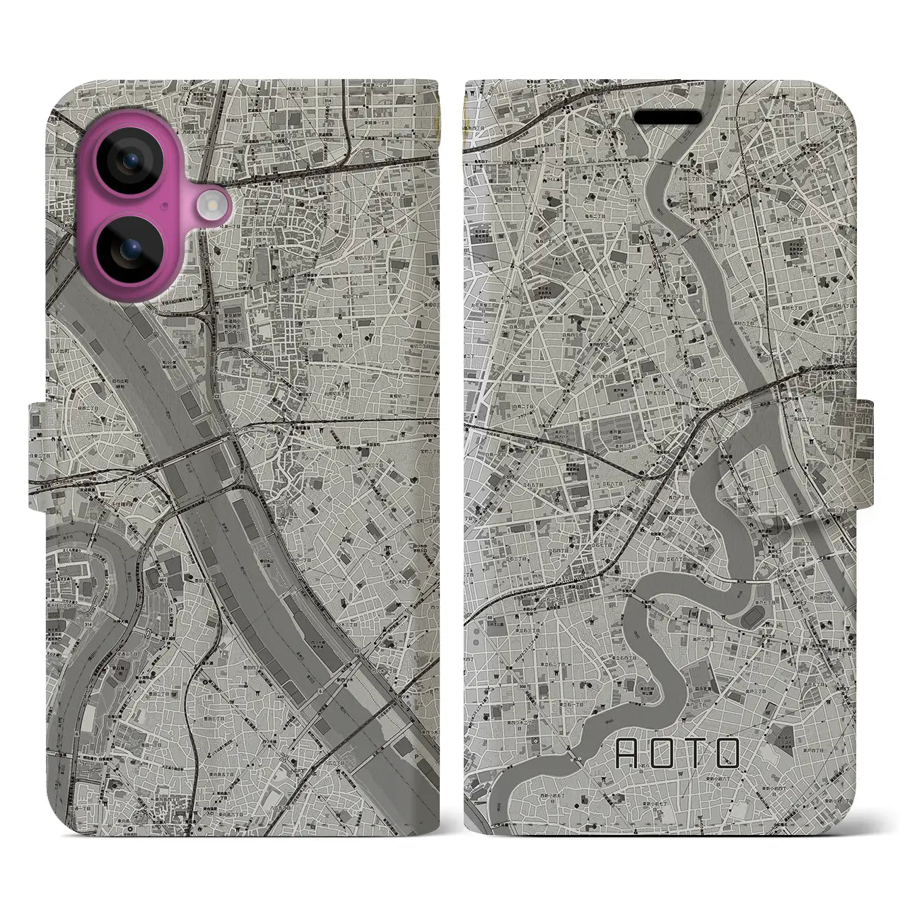 【青砥(東京都)】地図柄iPhoneケース(手帳タイプ)モノトーン・iPhone 16 Pro 用