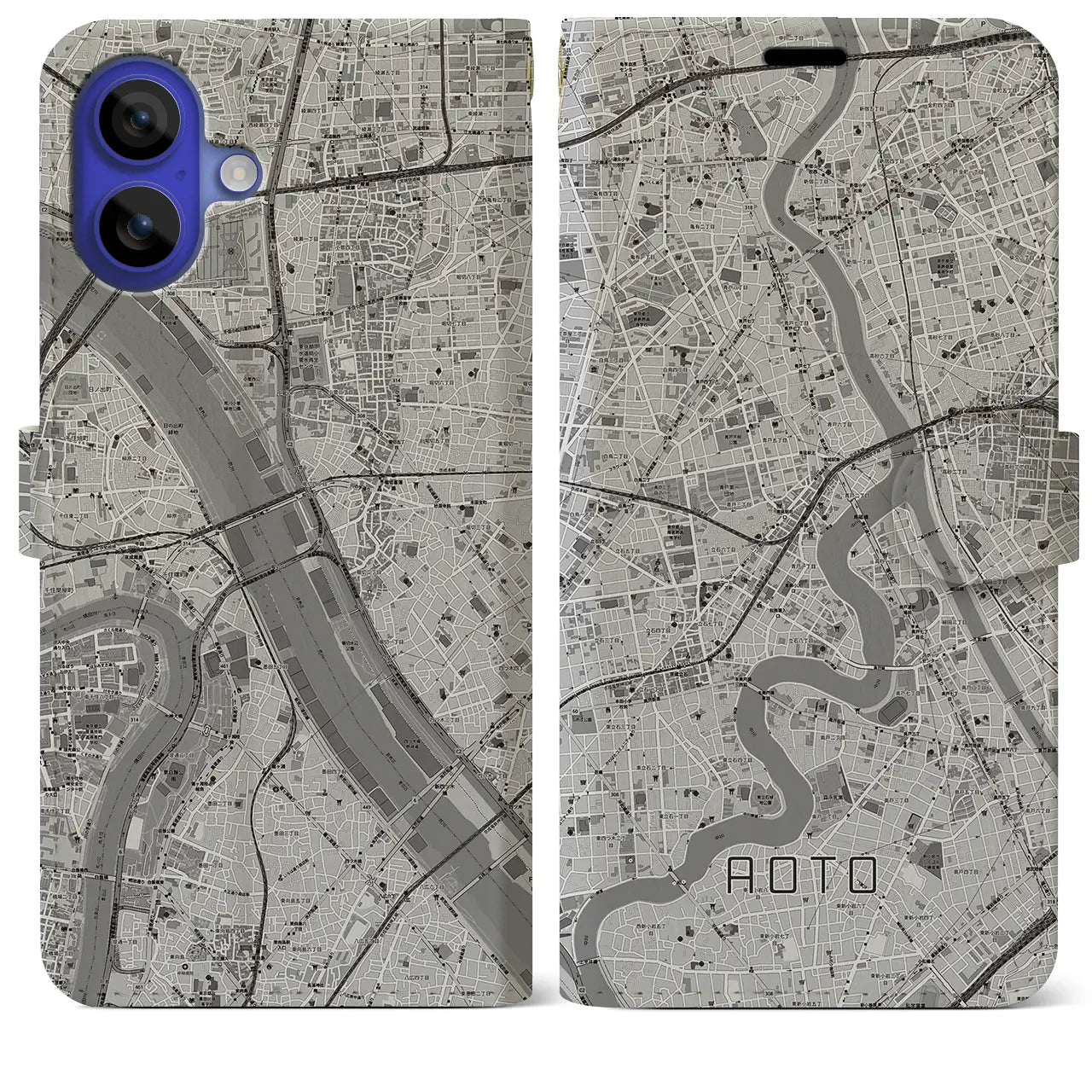 【青砥(東京都)】地図柄iPhoneケース(手帳タイプ)モノトーン・iPhone 16 Pro Max 用