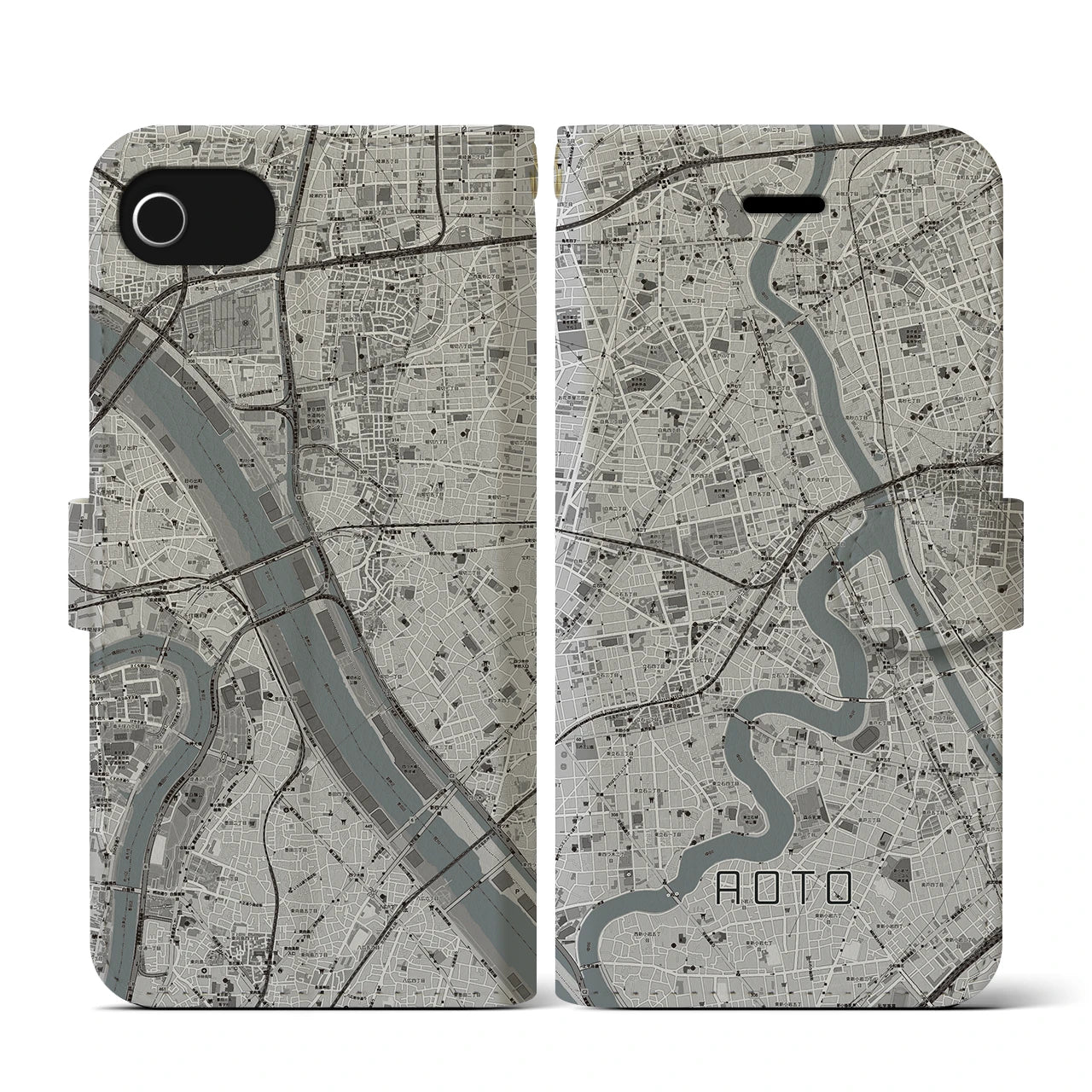 【青砥(東京都)】地図柄iPhoneケース(手帳タイプ)モノトーン・iPhone SE(第3 / 第2世代) / 8 / 7 / 6s / 6 用