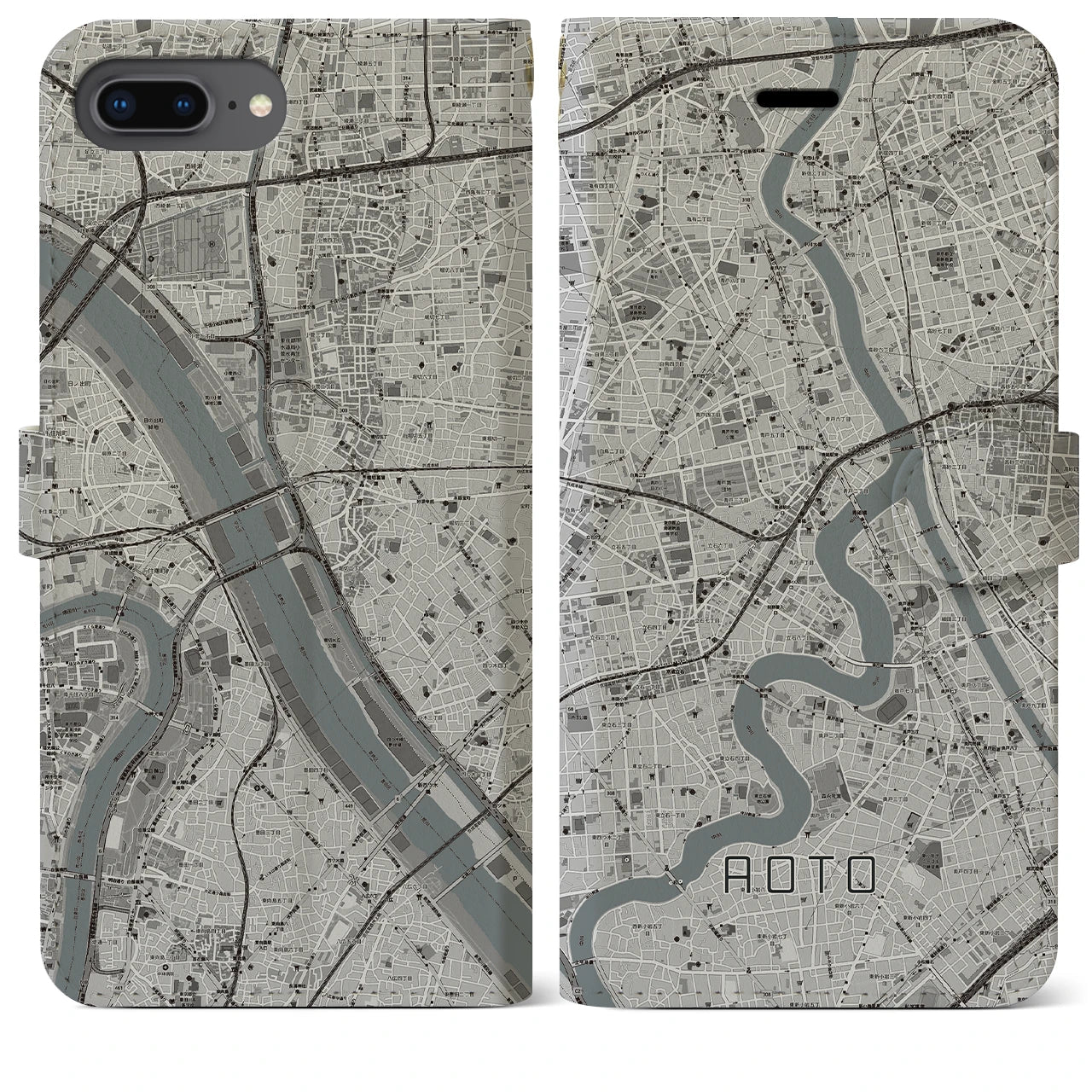 【青砥(東京都)】地図柄iPhoneケース(手帳タイプ)モノトーン・iPhone 8Plus /7Plus / 6sPlus / 6Plus 用