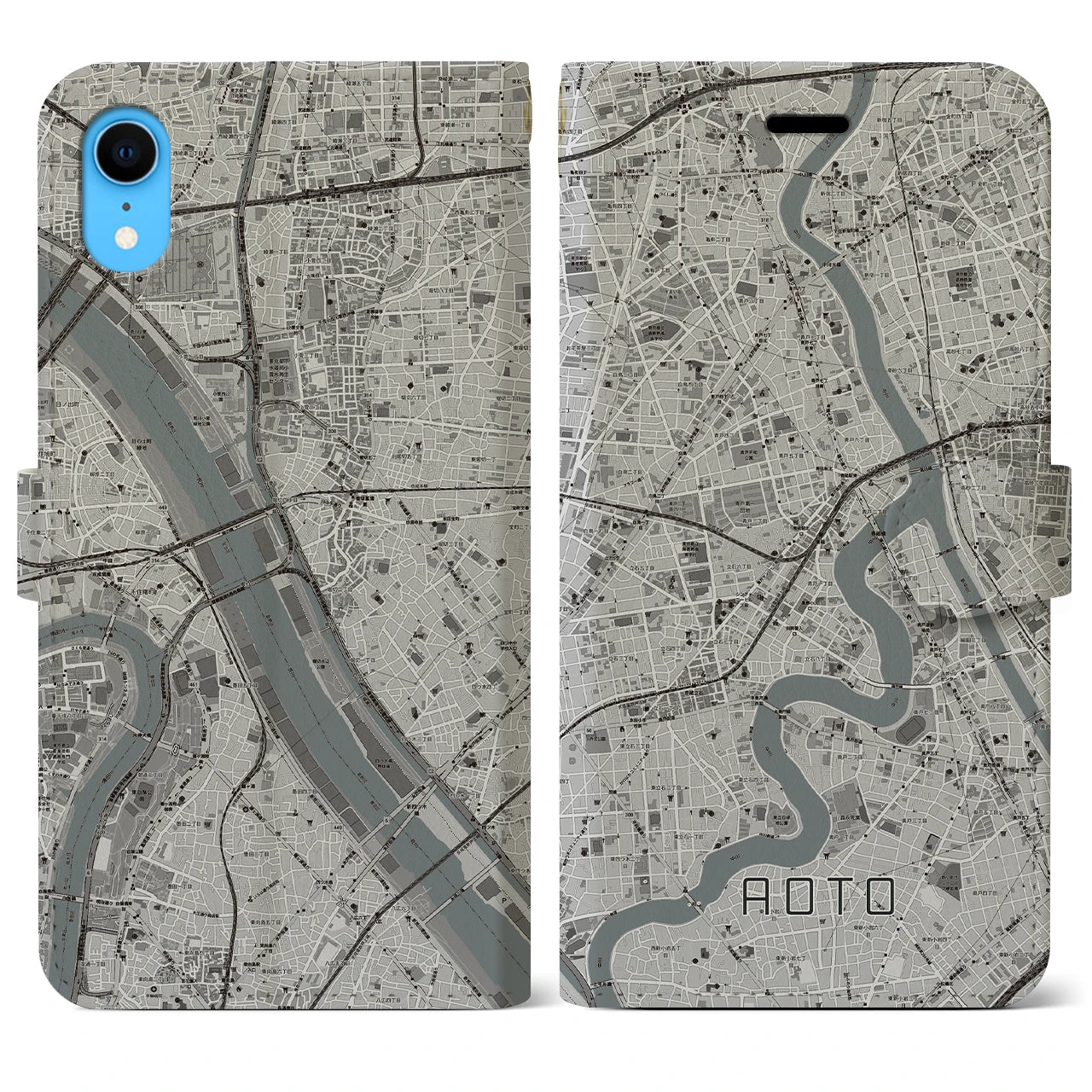 【青砥(東京都)】地図柄iPhoneケース(手帳タイプ)モノトーン・iPhone XR 用