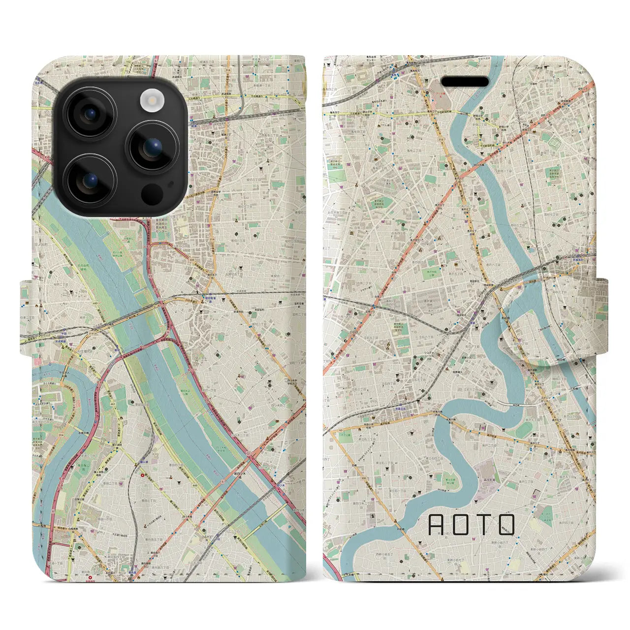 【青砥(東京都)】地図柄iPhoneケース(手帳タイプ)ナチュラル・iPhone 16 用