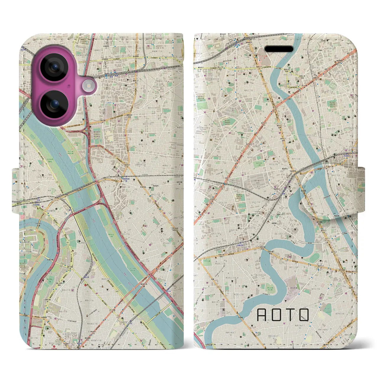 【青砥(東京都)】地図柄iPhoneケース(手帳タイプ)ナチュラル・iPhone 16 Pro 用