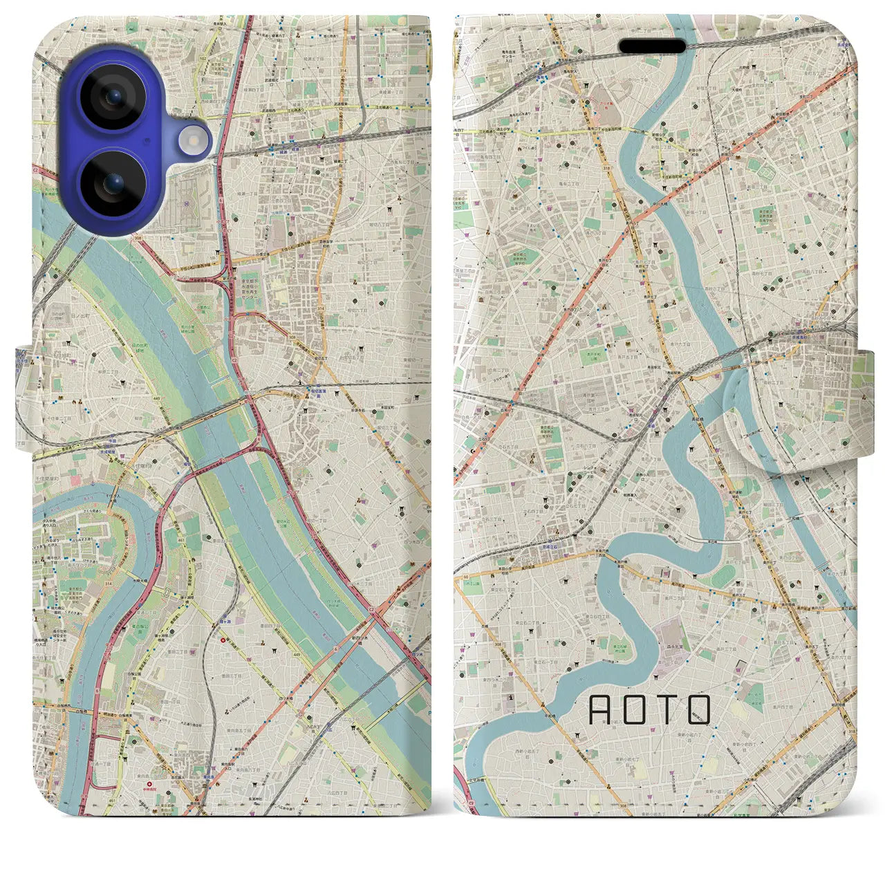 【青砥(東京都)】地図柄iPhoneケース(手帳タイプ)ナチュラル・iPhone 16 Pro Max 用