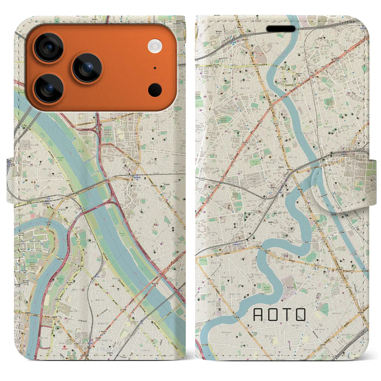 【青砥(東京都)】地図柄iPhoneケース(手帳タイプ)ナチュラル・iPhone 17 Pro Max 用