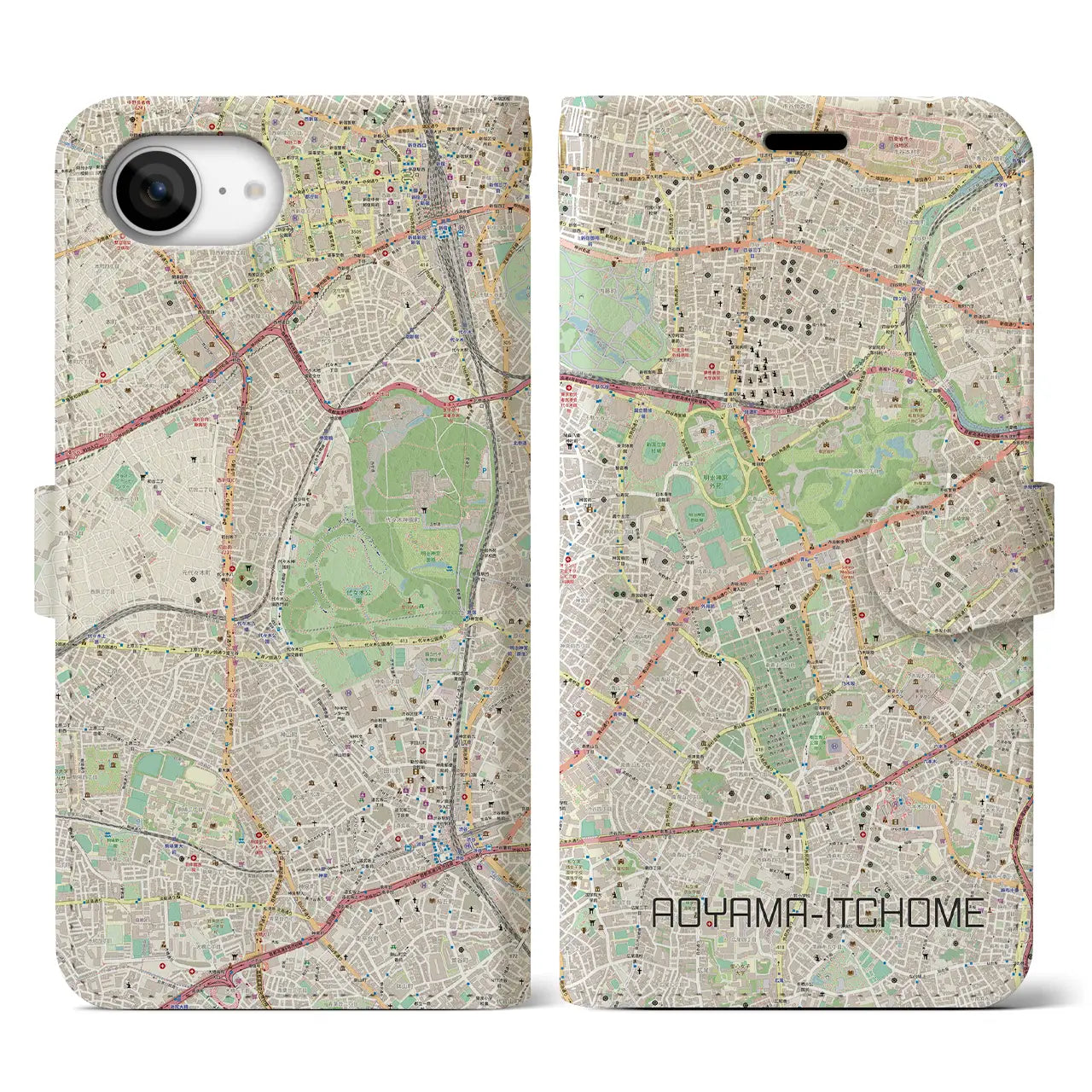 【青山一丁目(東京都)】地図柄iPhoneケース(手帳タイプ)