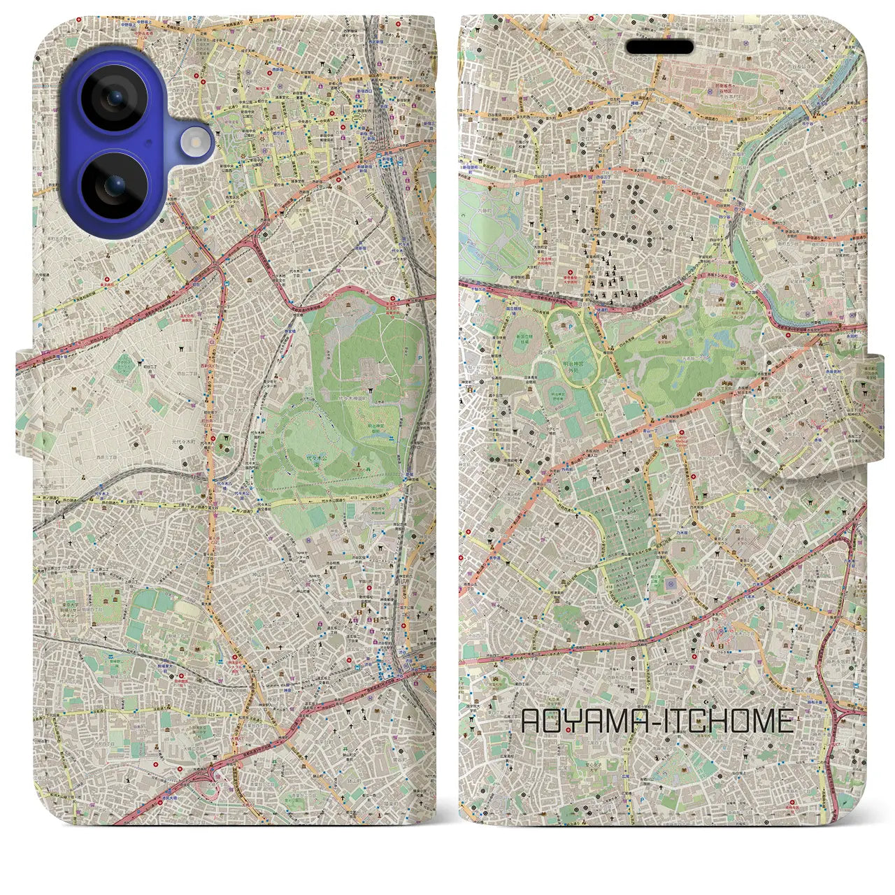 【青山一丁目(東京都)】地図柄iPhoneケース(手帳タイプ)ナチュラル・iPhone 16 Pro Max 用