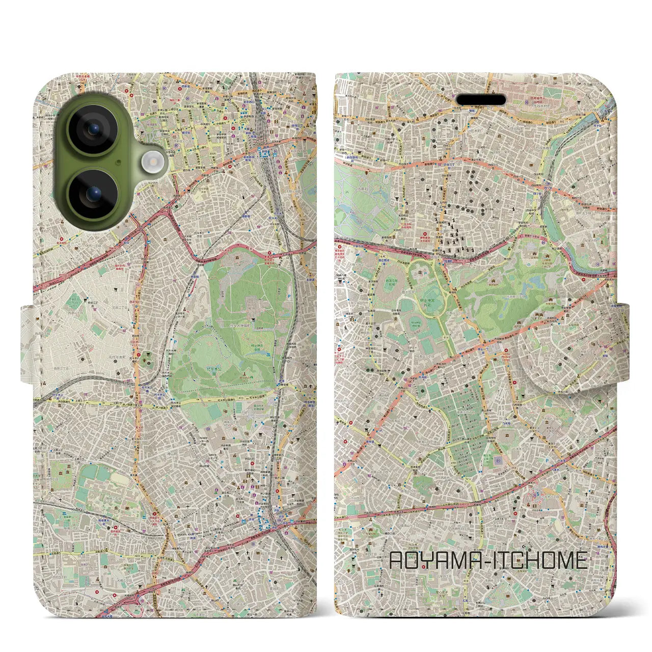 【青山一丁目(東京都)】地図柄iPhoneケース(手帳タイプ)ナチュラル・iPhone 17 Pro Max 用