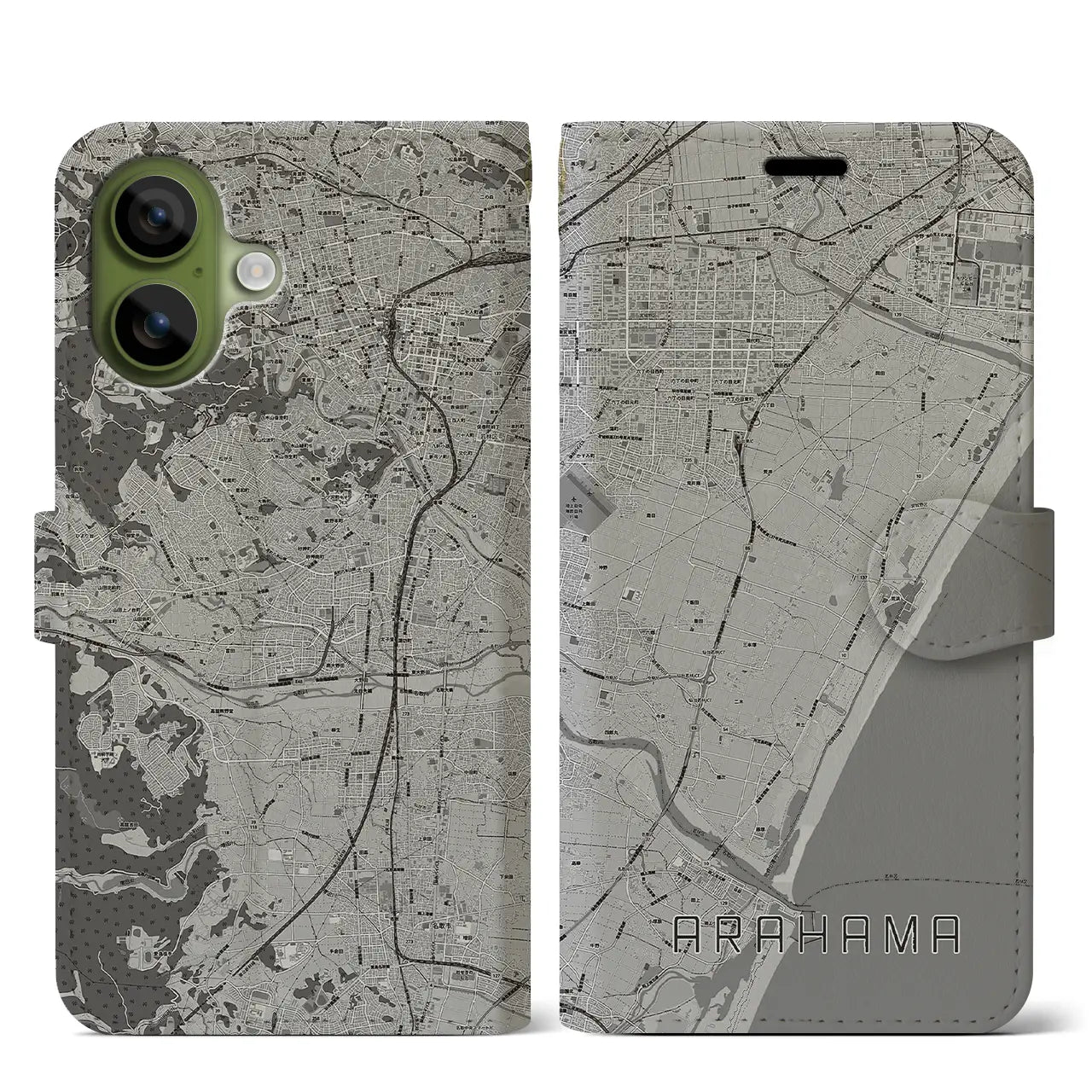 【荒浜(宮城県)】地図柄iPhoneケース(手帳タイプ)