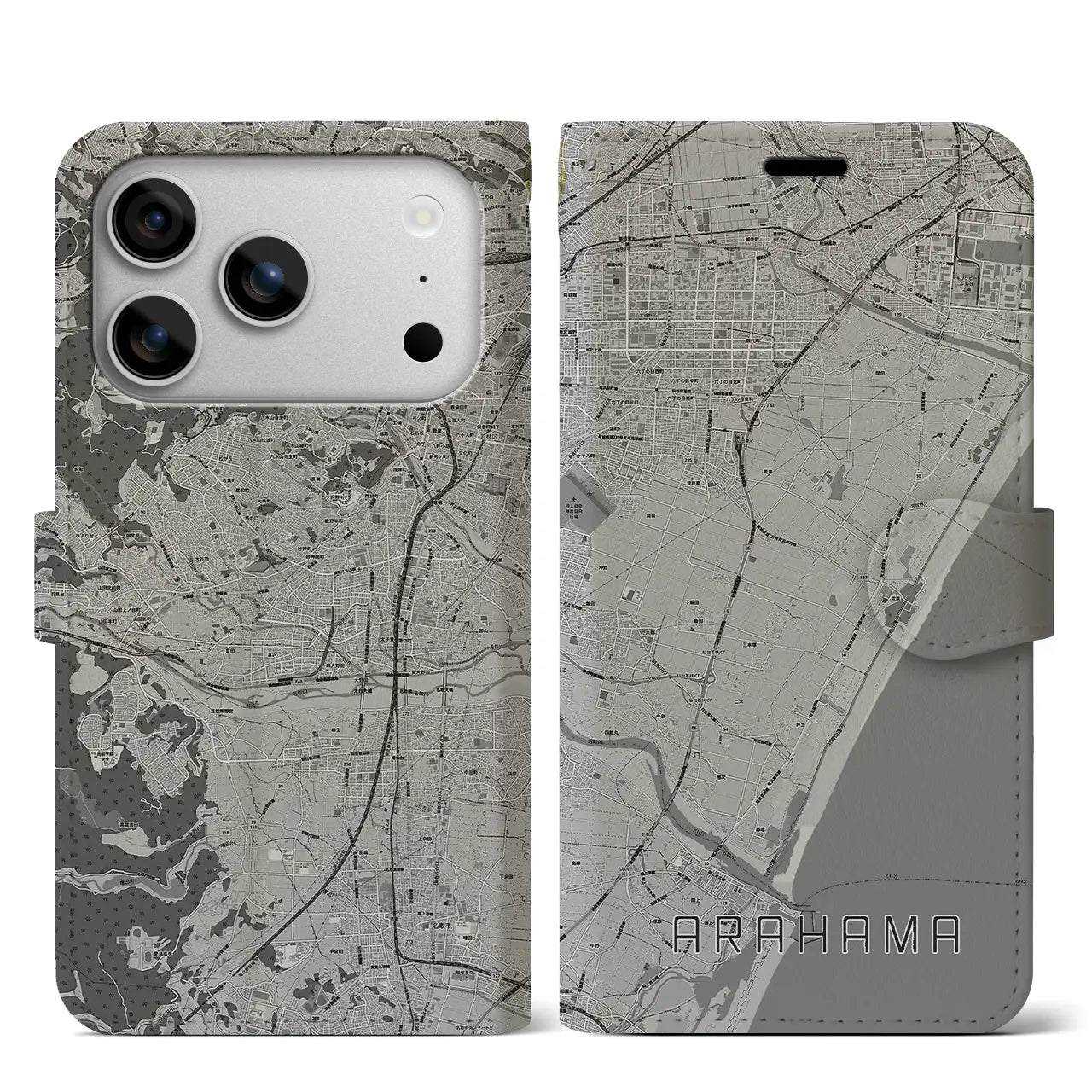 【荒浜(宮城県)】地図柄iPhoneケース(手帳タイプ)