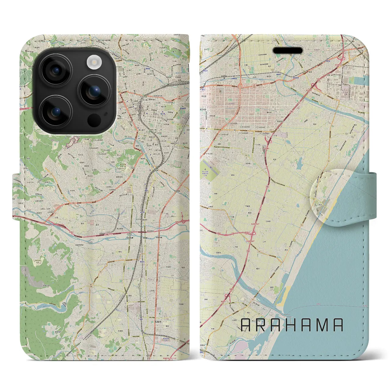 【荒浜(宮城県)】地図柄iPhoneケース(手帳タイプ)ナチュラル・iPhone 16 用