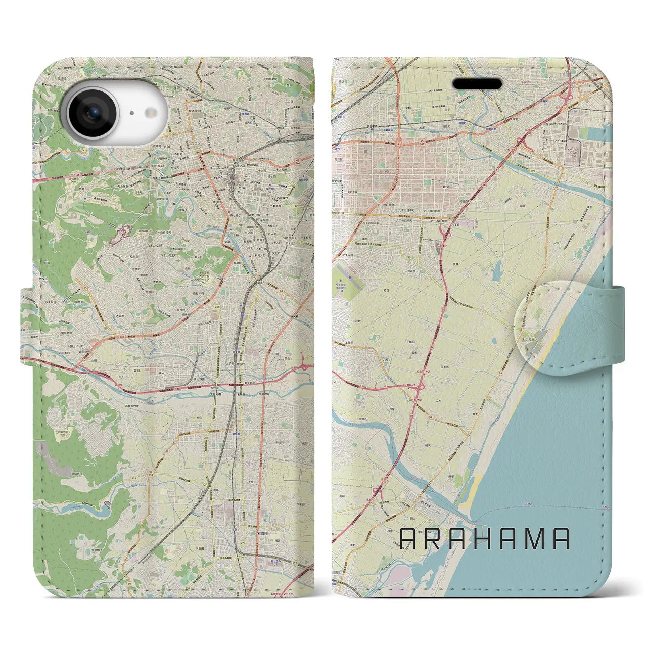 【荒浜(宮城県)】地図柄iPhoneケース(手帳タイプ)