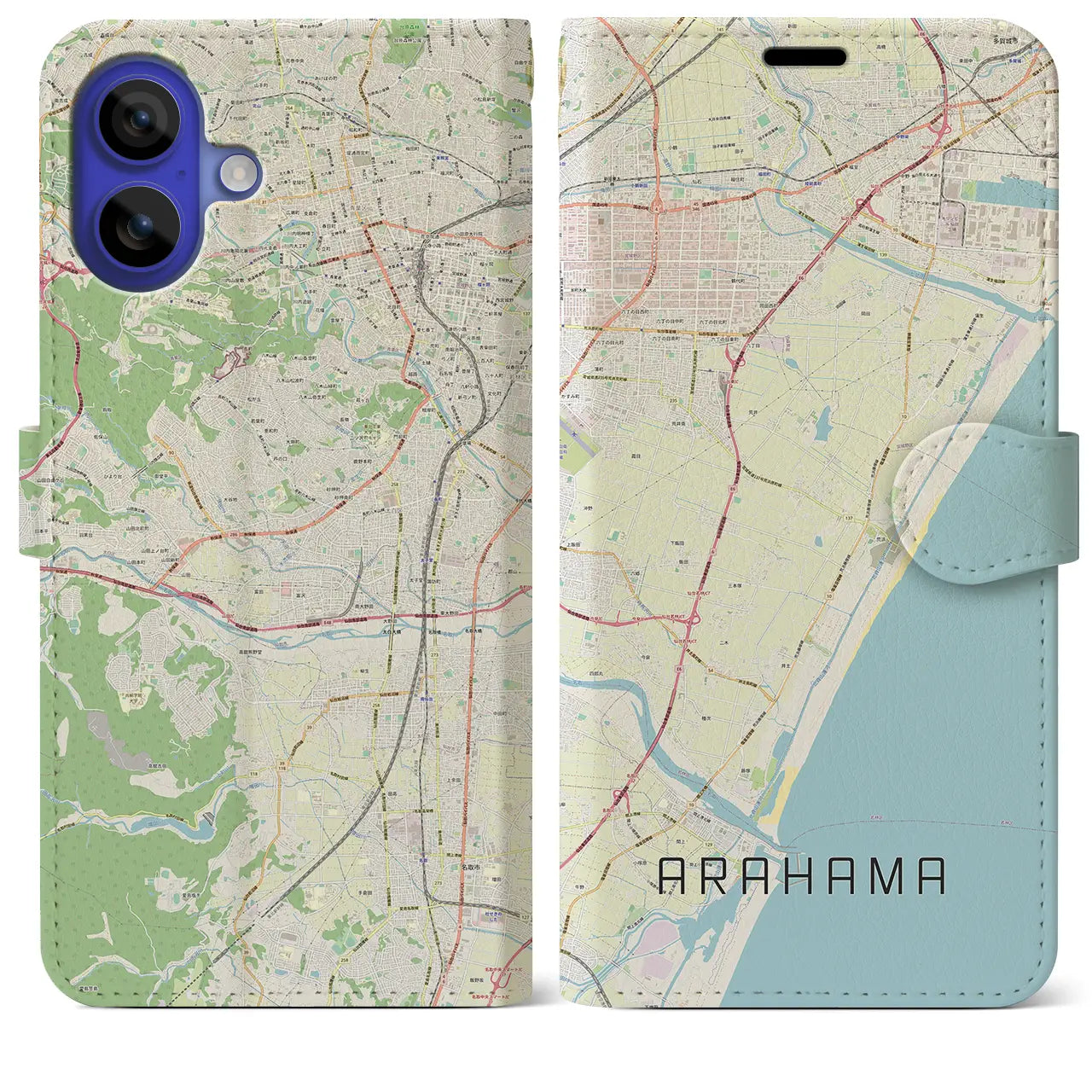 【荒浜(宮城県)】地図柄iPhoneケース(手帳タイプ)ナチュラル・iPhone 16 Pro Max 用
