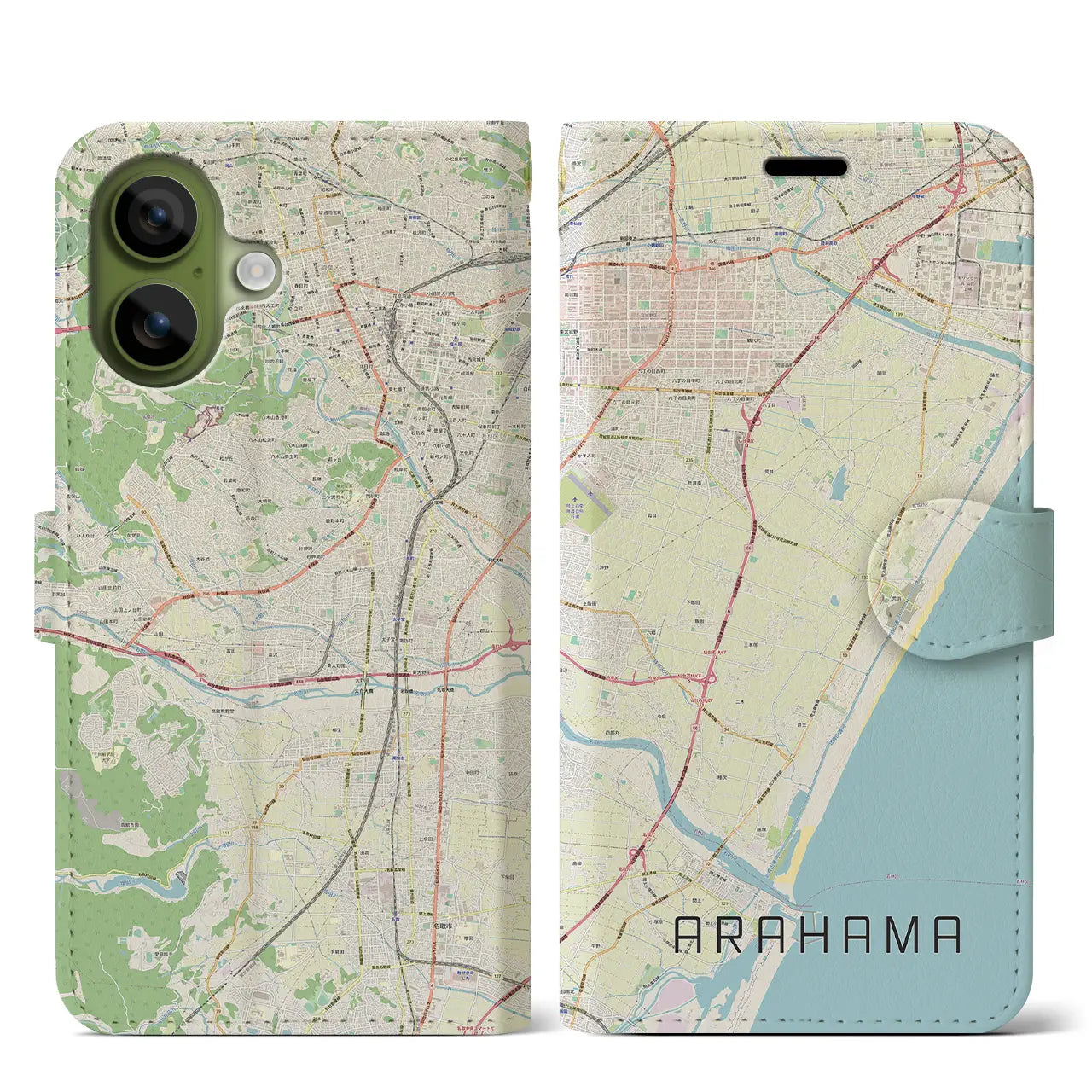 【荒浜(宮城県)】地図柄iPhoneケース(手帳タイプ)