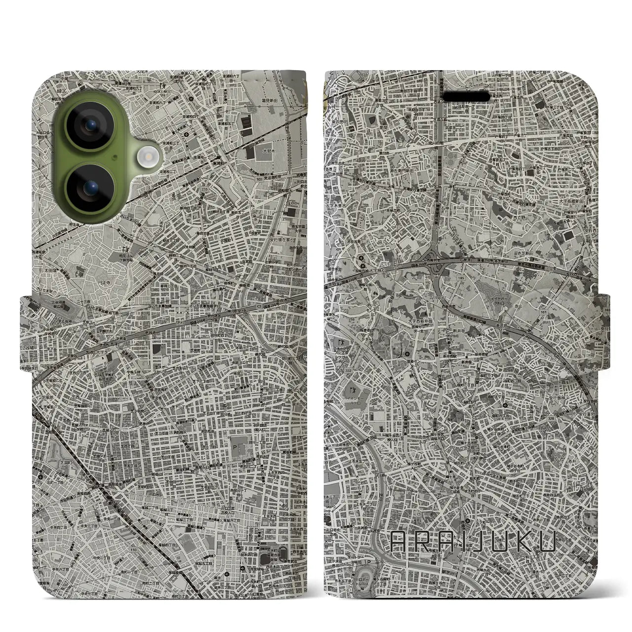 【新井宿(埼玉県)】地図柄iPhoneケース(手帳タイプ)