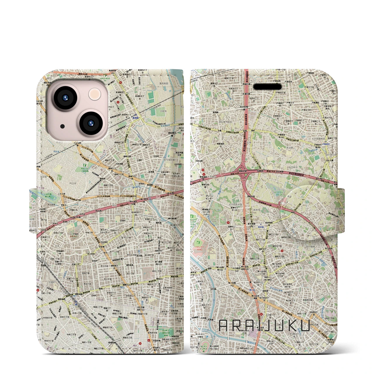 【新井宿(埼玉県)】地図柄iPhoneケース(手帳タイプ)