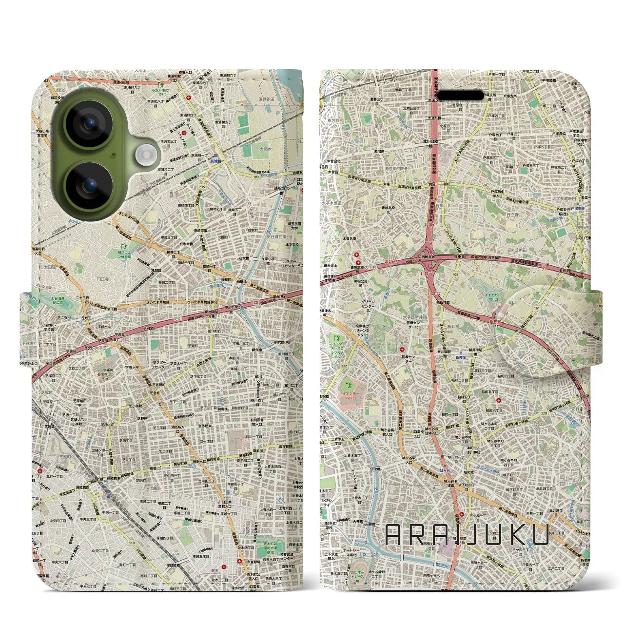 【新井宿(埼玉県)】地図柄iPhoneケース(手帳タイプ)