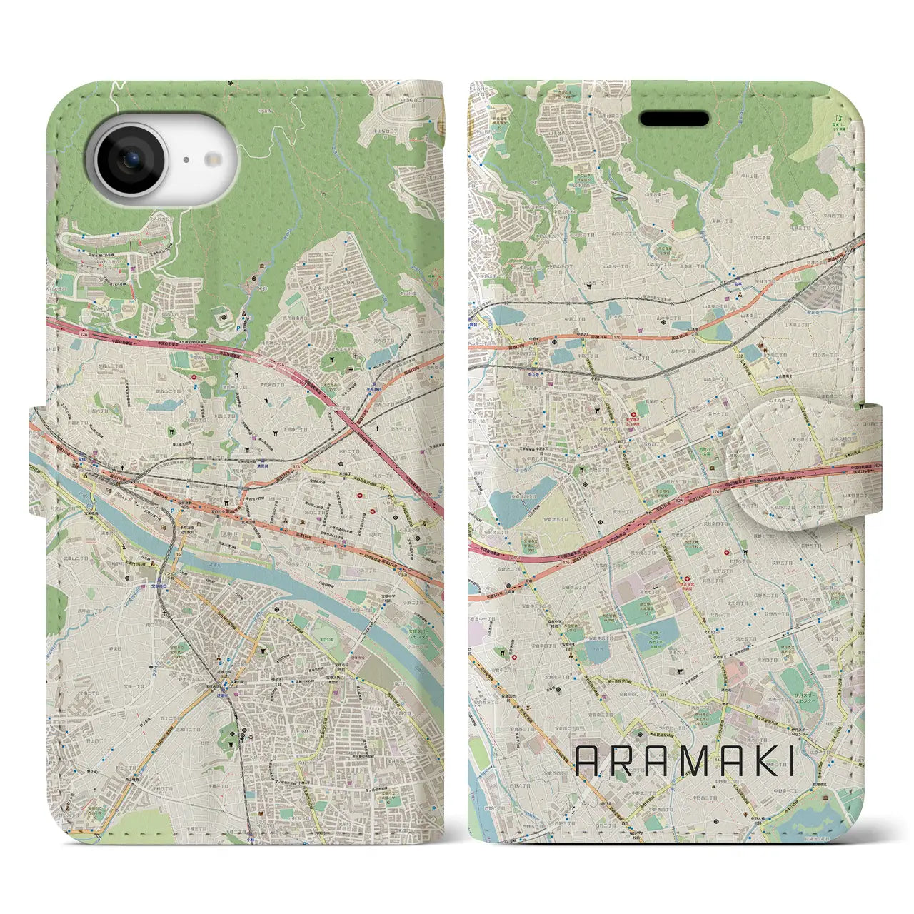 【荒牧(兵庫県)】地図柄iPhoneケース(手帳タイプ)