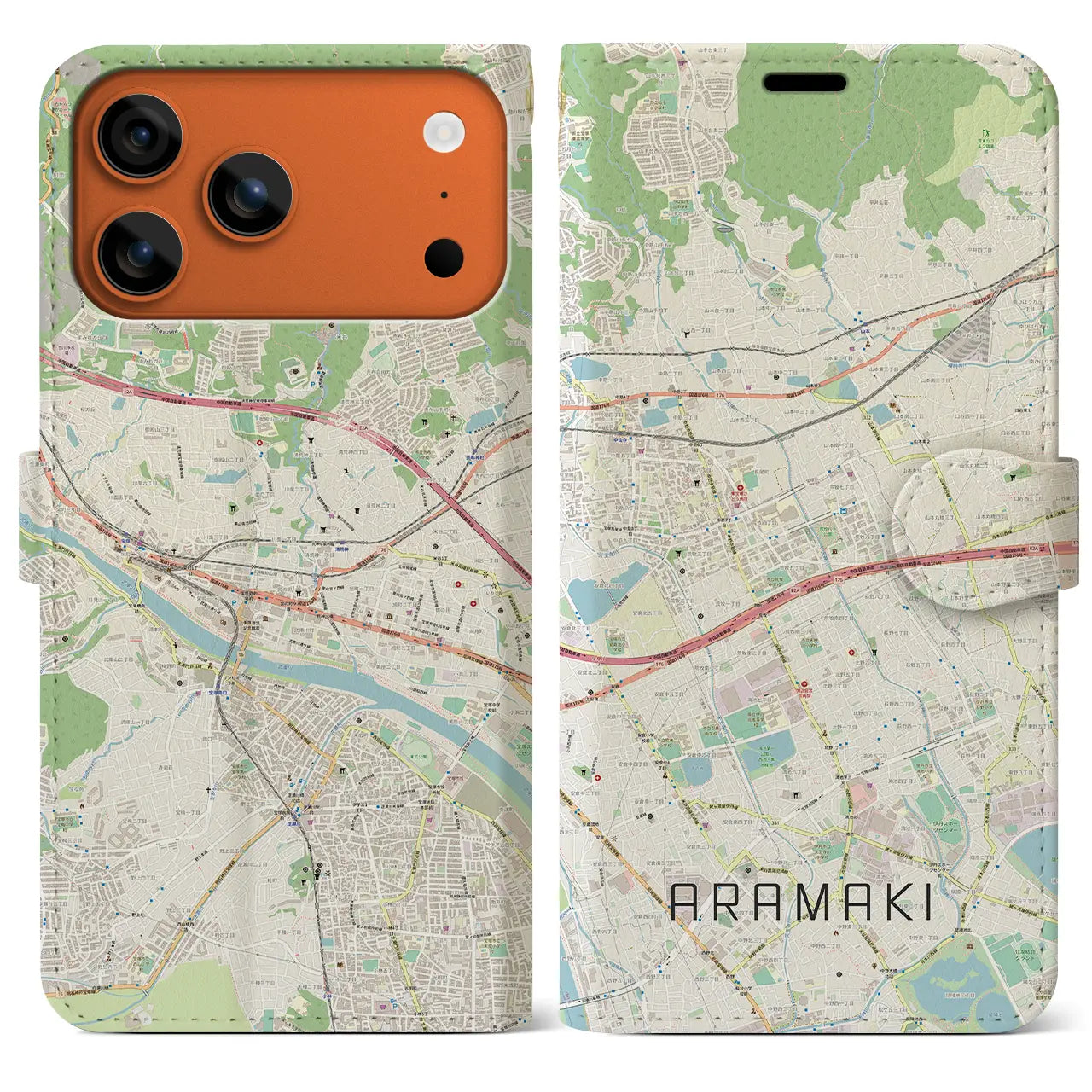 【荒牧(兵庫県)】地図柄iPhoneケース(手帳タイプ)