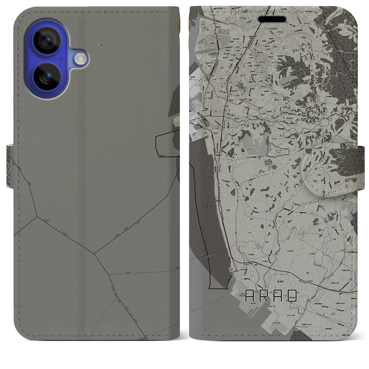 【荒尾(熊本県)】地図柄iPhoneケース(手帳タイプ)モノトーン・iPhone 16 Pro Max 用