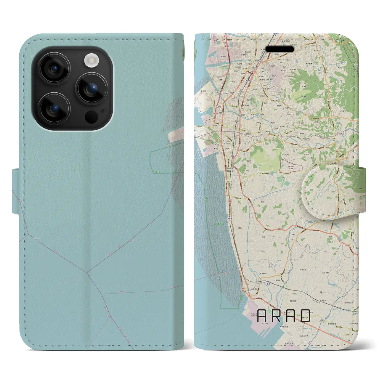 【荒尾(熊本県)】地図柄iPhoneケース(手帳タイプ)ナチュラル・iPhone 16 用