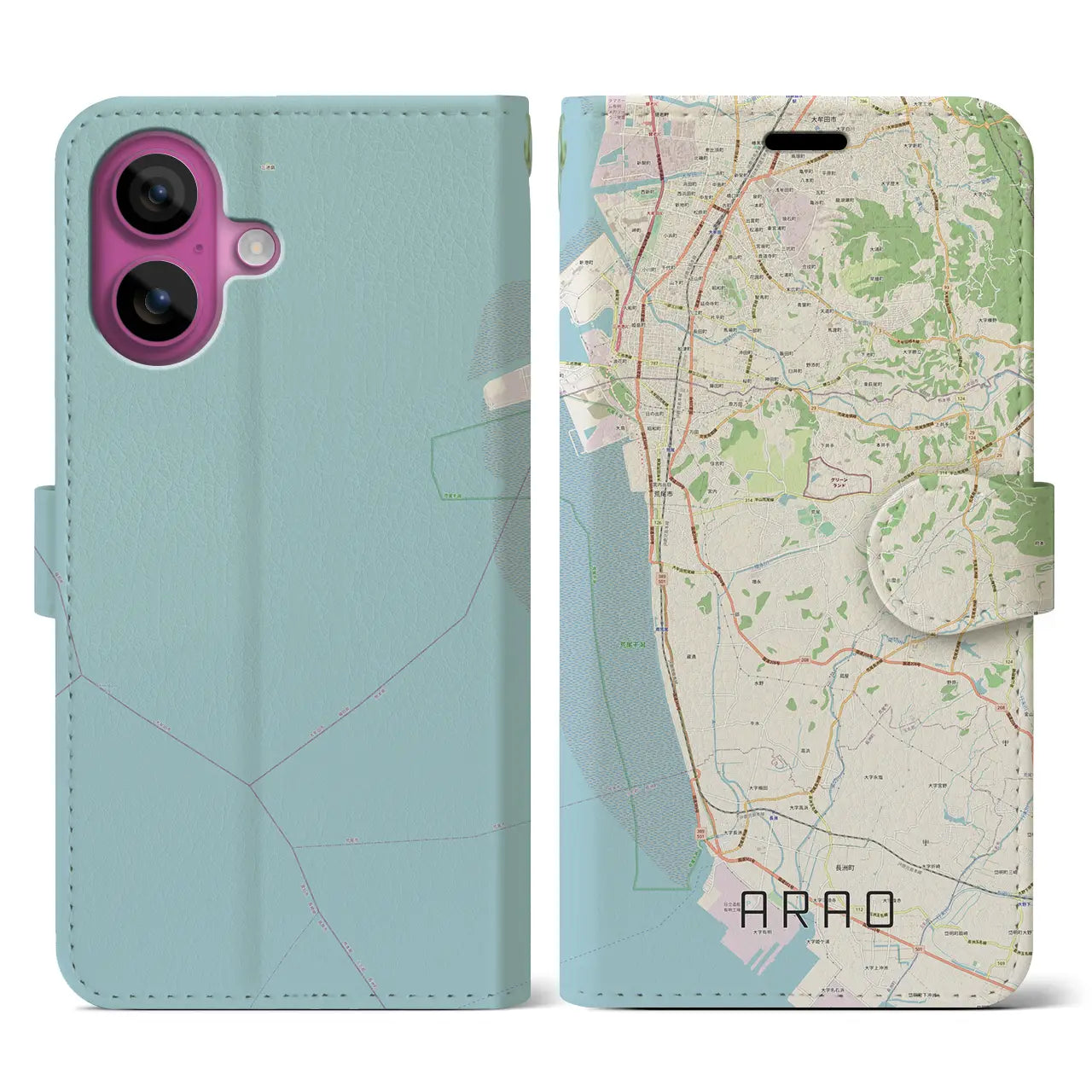 【荒尾(熊本県)】地図柄iPhoneケース(手帳タイプ)ナチュラル・iPhone 16 Pro 用