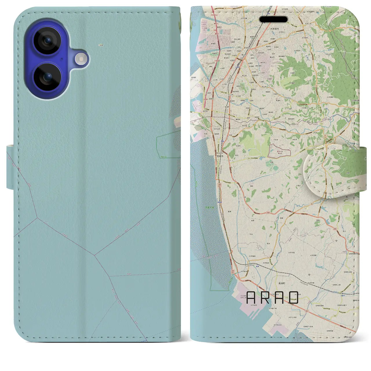 【荒尾(熊本県)】地図柄iPhoneケース(手帳タイプ)ナチュラル・iPhone 16 Pro Max 用