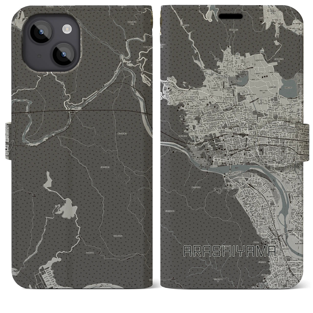 【嵐山(京都府)】地図柄iPhoneケース(手帳タイプ)