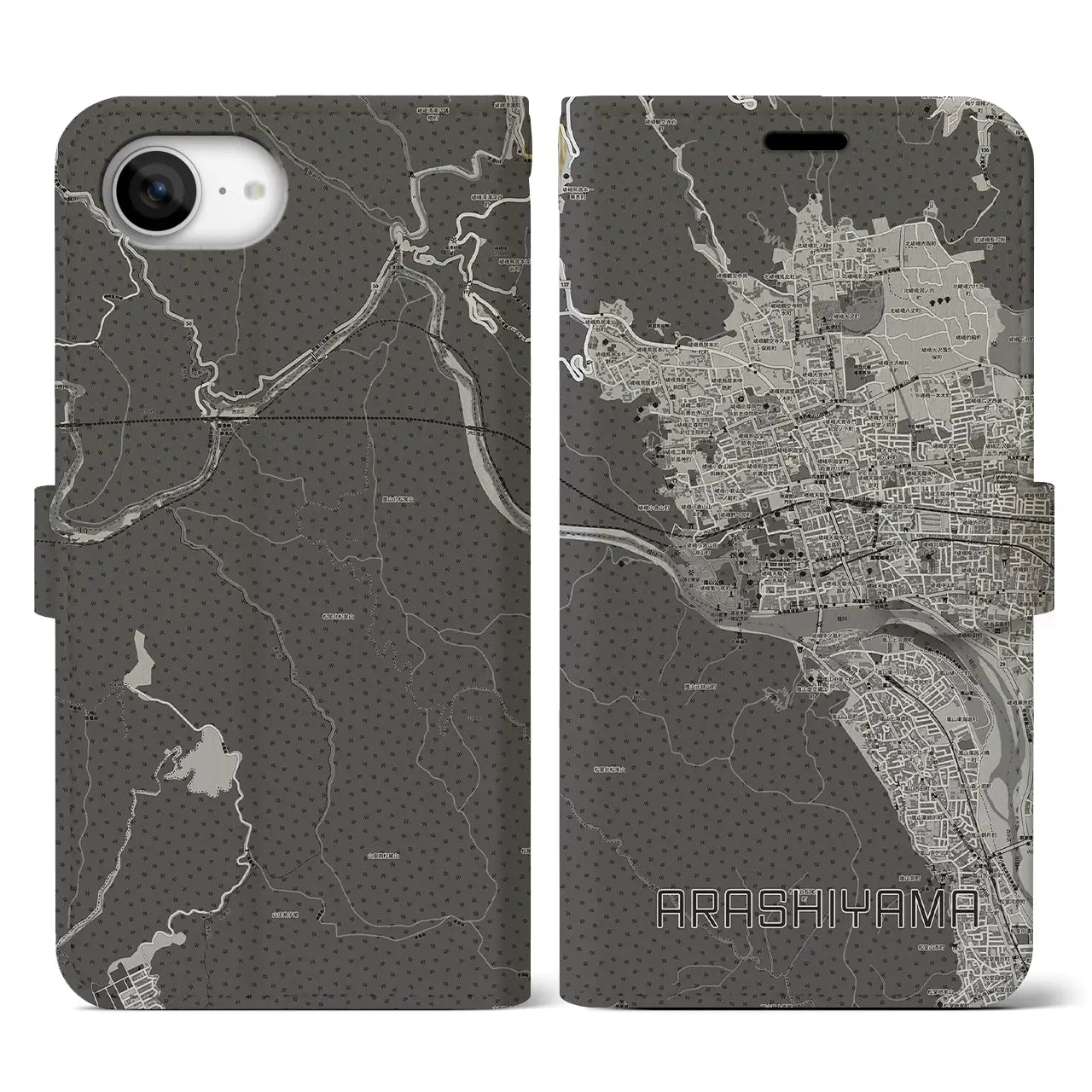 【嵐山(京都府)】地図柄iPhoneケース(手帳タイプ)