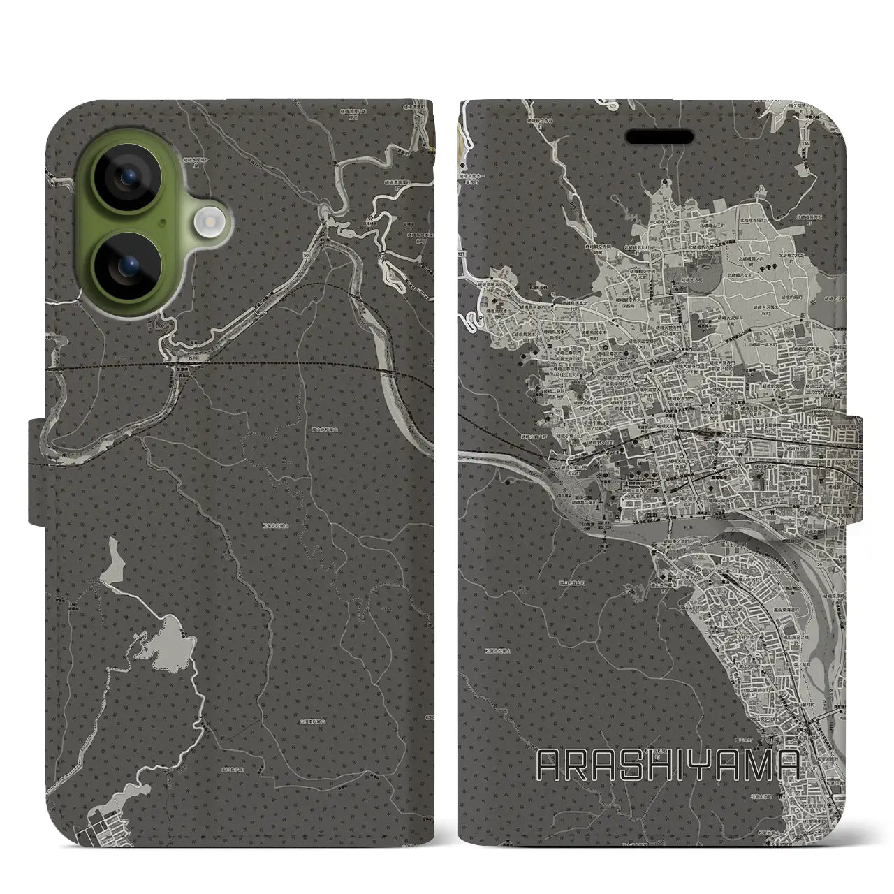 【嵐山(京都府)】地図柄iPhoneケース(手帳タイプ)